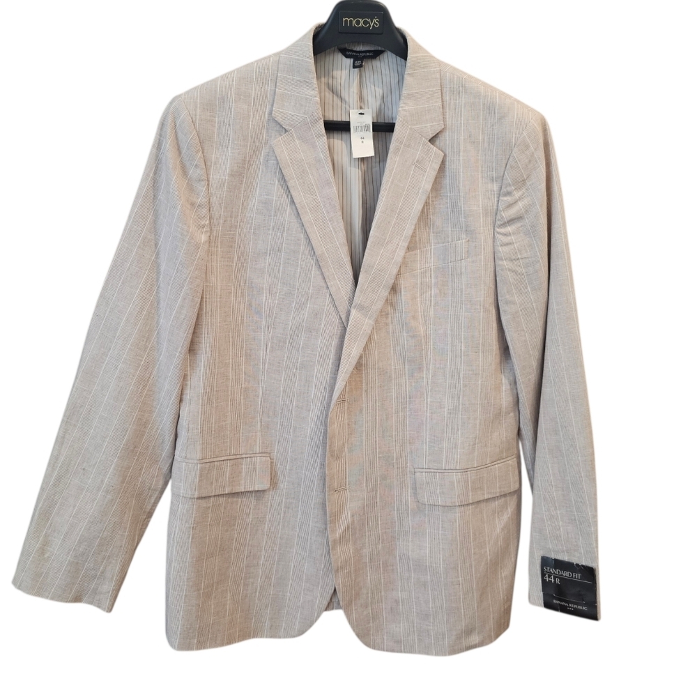 New Banana Republic Men's Linen Blend Blazer - Light tan Striped - Picture 2 of 13